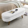 Okak Modern Linen Oval Storage Ottoman Bench with Rubber Wood Legs Soft Long Storage Footrest Stool for Living Room, Entryway, Bedroom - 2 of 4