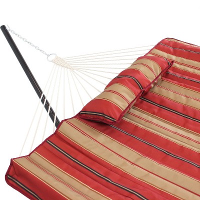 12 ft Red and Brown Striped Rope Hammock with Steel Stand