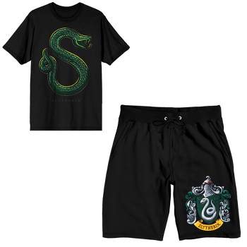 Harry Potter Slytherin Crest Men's Short Sleeve Shirt & Sleep Shorts Set