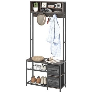 Hall Tree with Bench and Shoe Storage, 5-in-1 Entryway Bench with Coat Rack, 3 Storage Shelves, 2 Fabric Drawers - 1 of 4