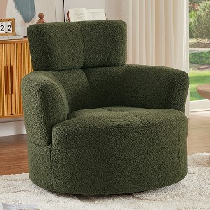 360° Swivel Barrel Chair with Adjustable Headrest Berber Fleece Accent Chair Round Sofa for Living Room, Bedroom & Office-- Frevyn - 1 of 4