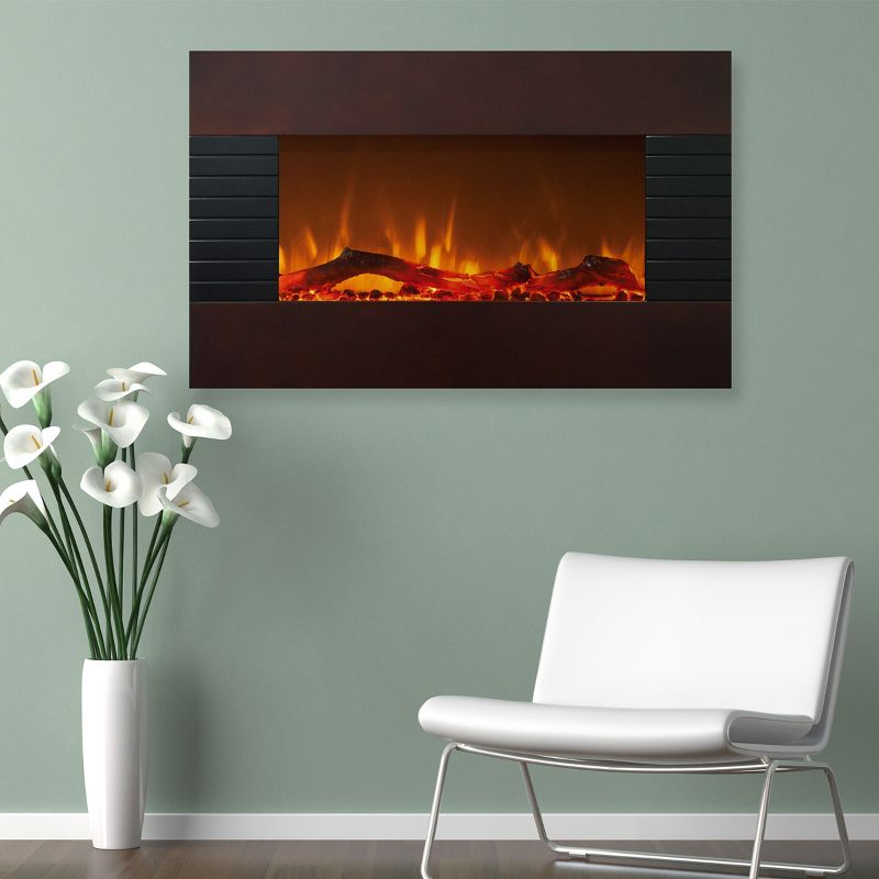 Hastings Home Freestanding or Wall-Mounted Electric Fireplace with Remote Control- Mahogany, 2 of 6