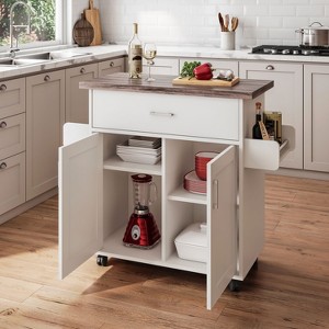 Kumasinova Kitchen Island with Waterproof Top,Rolling Cart with Adjustable Shelves,Kitchen Storage with Towel&Spice Rack,Kitchen Cart for Kitchen - 1 of 4