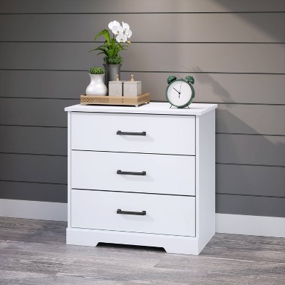 Rustic White 3-Drawer Farmhouse Nightstand with Black Handles