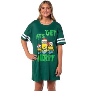 Despicable Me Minions Women's Let's Get Merry Varsity Nightgown Pajama Shirt Dress Grey - 1 of 4