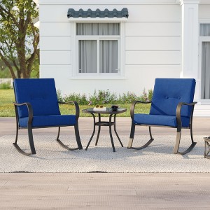Sonkuki 3 Pieces Patio Bistro Set, Outdoor Funiture Set with 2 Rocking Chairs, Tempered Glass Top Coffee Table and Cushion - 1 of 4
