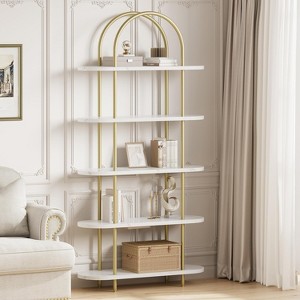 5-Tier Bookshelf, 71 Inch Tall Arched Bookcase, Metal Frame, Freestanding Display Rack, for Bedroom, Living Room - 1 of 4