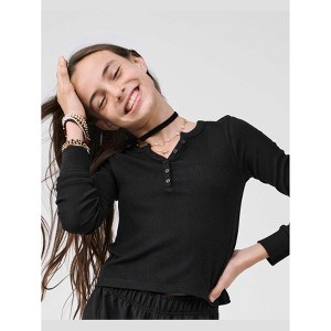 The Children's Place Girls Long Sleeve Sueded Rib Henley Top - 1 of 4