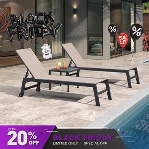 PURPLE LEAF Patio Chaise Lounge Set 2 Pieces Textilene Pool Lounge Chairs with Wheels Sunbathing Chair for Outdoor, Beach, Yard, Side Table Included - 1 of 4