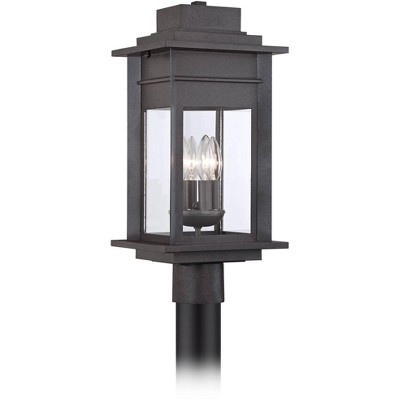 Franklin Iron Works Outdoor Post Light Fixture Black Specked Gray 19 1/2" Clear Glass for Exterior Garden Yard Patio Driveway