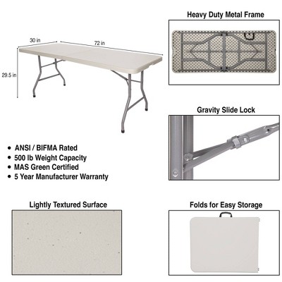 Hampden 72" Gray Plastic and Steel Fold-In-Half Table