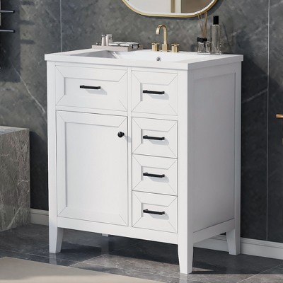 NicBex 30'' Bathroom Storage Cabinet with Sink, Bathroom Vanity, 1 Spacious Cabinet Door and 3 Drawers for Bathroom