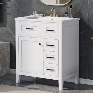 NicBex 30'' Bathroom Storage Cabinet with Sink, Bathroom Vanity, 1 Spacious Cabinet Door and 3 Drawers for Bathroom - 1 of 4