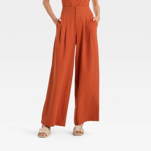 Women's High-Rise Relaxed Fit Wide Leg Pleated Linen Trousers - Future Collective - 1 of 3
