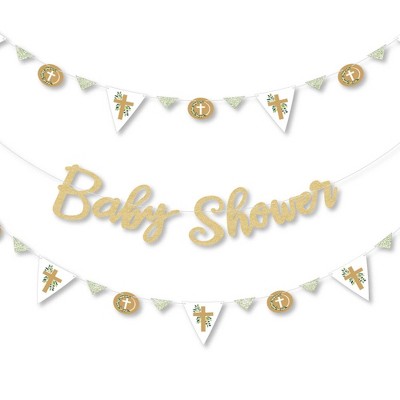 Big Dot of Happiness Elegant Cross - Religious Letter Banner Decoration - 36 Banner Cutouts and No-Mess Real Gold Glitter Baby Shower Banner Letters