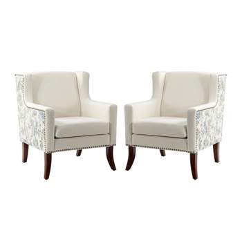 Set of 2 Detlev farmhouse-special  Wooden Upholstered Armchair with Square Arms and Spring | ARTFUL LIVING DESIGN
