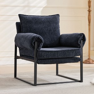 Okak Modern Chenille Upholstered Back Adjustable Armchair with Black Metal Frame,Leisure Recliner Chair for Living Rooms,Relaxation Areas - 1 of 4