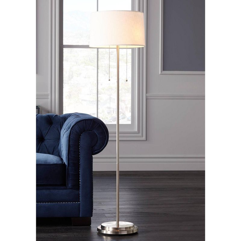 Possini Euro Design Simplicity Modern Floor Lamp 59" Tall Brushed Nickel Silver Off White Tapered Drum Shade for Living Room Bedroom Office House Home, 2 of 10