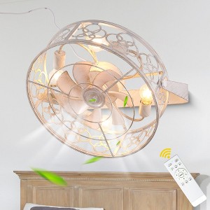 Bella Depot 20" Vintage White Metal Wall-Mounted Caged Fan with Light Kit - 1 of 4