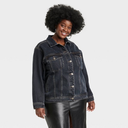 Women's Cropped Denim Trucker Jacket - Wild Fable™ Black Wash XXL