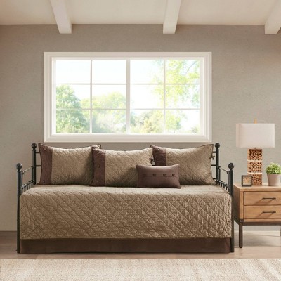 Brown Faux Suede Reversible Daybed Cover Set with Shams