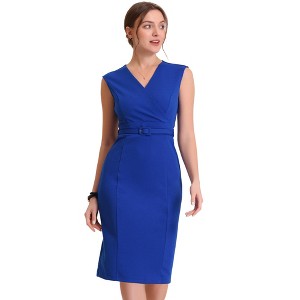 INSPIRE CHIC Women's Sleeveless V Neck Business Office Belt Pencil Dresses - 1 of 4