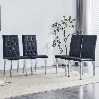 Vynxaria Set of 4 Black Armless Dining Chairs with Vintage Design