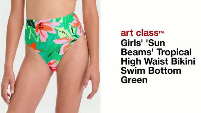 Girls' 'Sun Beams' Tropical High Waist Bikini Swim Bottom - art class™ Green, 2 of 5, play video