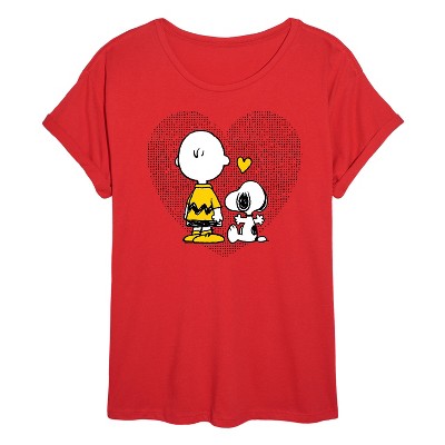Women's - Peanuts - Snoopy and Charlie Brown Heart Dots Oversized Graphic T-Shirt