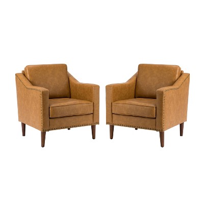 Set of 2 Bonita Transitional Vegan Leather Armchair with Removable Seat Cushion and  Nailhead Trims | ARTFUL LIVING DESIGN