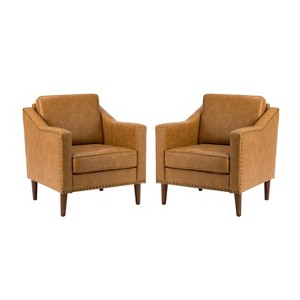 Set of 2 Bonita Transitional Vegan Leather Armchair with Removable Seat Cushion and  Nailhead Trims | ARTFUL LIVING DESIGN - 1 of 4