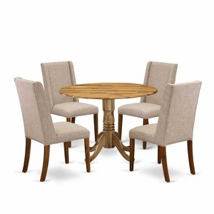 HomeStock 5-Piece Round Natural Oak Finish Solid Wood Top Dining Table with 4 Parson Chair - 1 of 4