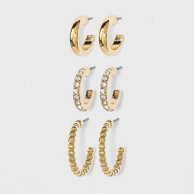 Hoop Earring Set 3pc - A New Day™ Gold