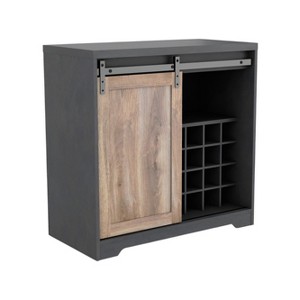 HomeRoots 32" Charcoal And Natural Wood Barn Door Bar Cabinet - 1 of 4