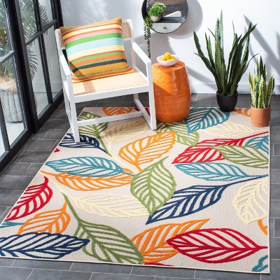 Ivory and Multicolor Floral Synthetic Rectangular Area Rug