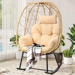 Rocking Egg Chair Wicker Patio Chair Resilient Egg Lounger Chair with Cushioned - 1 of 4