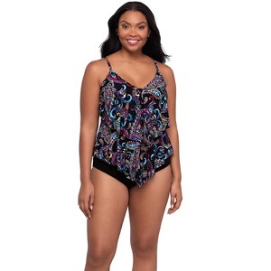 Trimshaper Women's Ronnie Two Tier Ruffle Tankini Swimsuit Top - 1 of 3