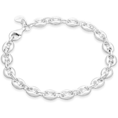 Sterling Silver Puffy Mariner Link Bracelet for Women