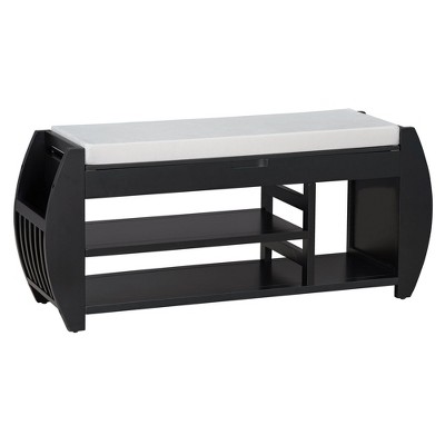 NicBex Shoe Rack Bench Shoe Storage Organizer Retro Multifunctional Storage Bench with Cushion and Curved Side Panel for Entryway