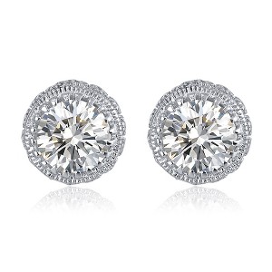 Halo 3D Stud Earrings for Women Round Sterling Silver Clear Cz Ginger Lyne Collection - 1 of 4