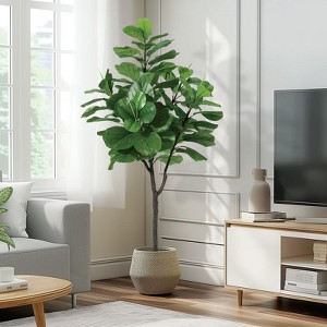 Fiddle Leaf Fig Tree Artificial 6FT,Modern Potted Ficus Lyrata Faux Plant, Fake Fig Tree with Fig Leaves, Artificial Tree for Indoor Outdoor House - 1 of 4