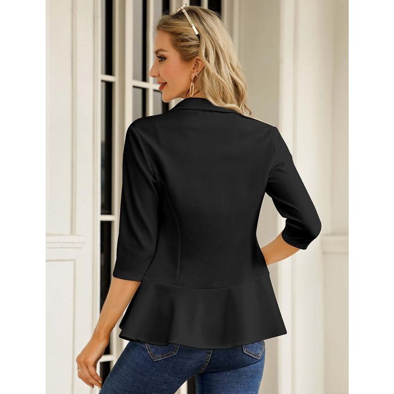 Womens Casual Blazer 3/4 Sleeve Open Front Ruffle Work Office Cardigan Suit Jacket, 5 of 7