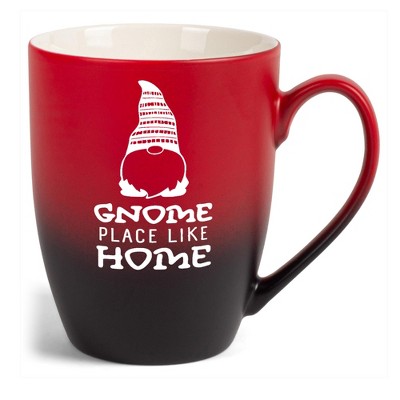 Elanze Designs Cute Witty Coffee Cup Mug 12 Ounce Ceramic With Ombre Gradient Gnome Place Like Home Red and Black