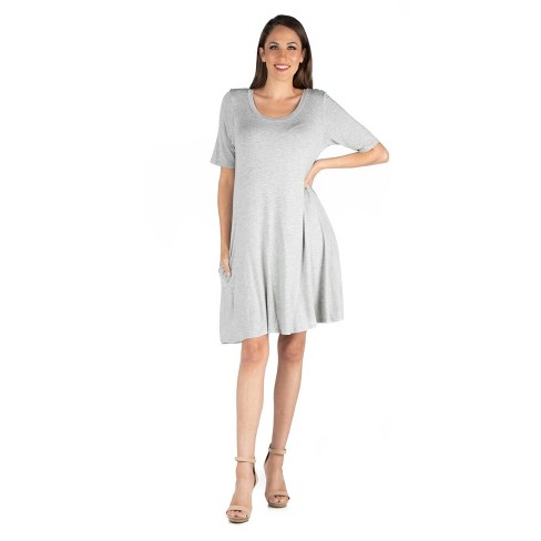 Soft Flare T Shirt Dress with Pocket Detail-Heather-L