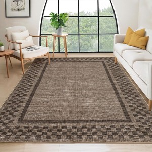 Modern Border Machine Washable Stain Resistant Rug for Living Room Bedroom - 1 of 4