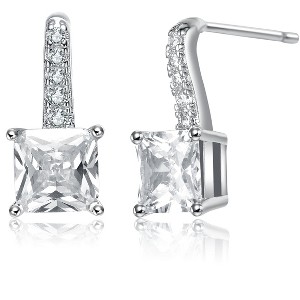Guili White Gold Plated Solitaire Drop Earrings with Princess Cut Cubic Zirconia, A Classic & Sophisticated Jewelry Piece for Effortless Style - 1 of 3