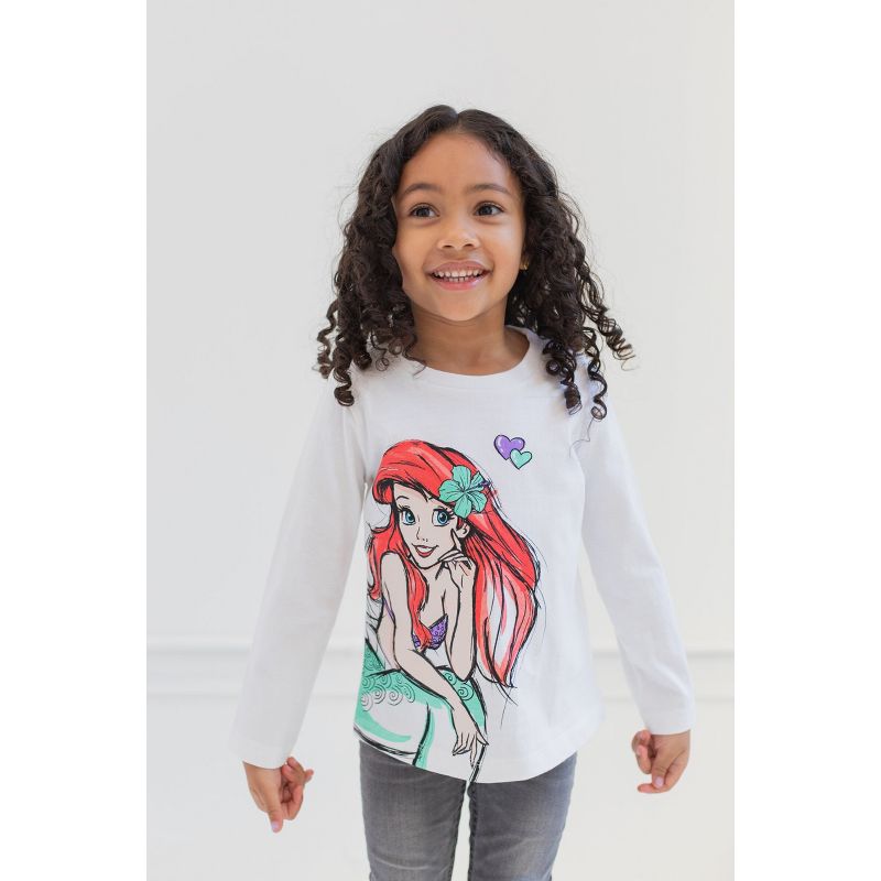 Disney Princess Ariel Cinderella Tiana Belle Jasmine Moana 3 Pack T-Shirts Toddler to Big Kid, 2 of 10