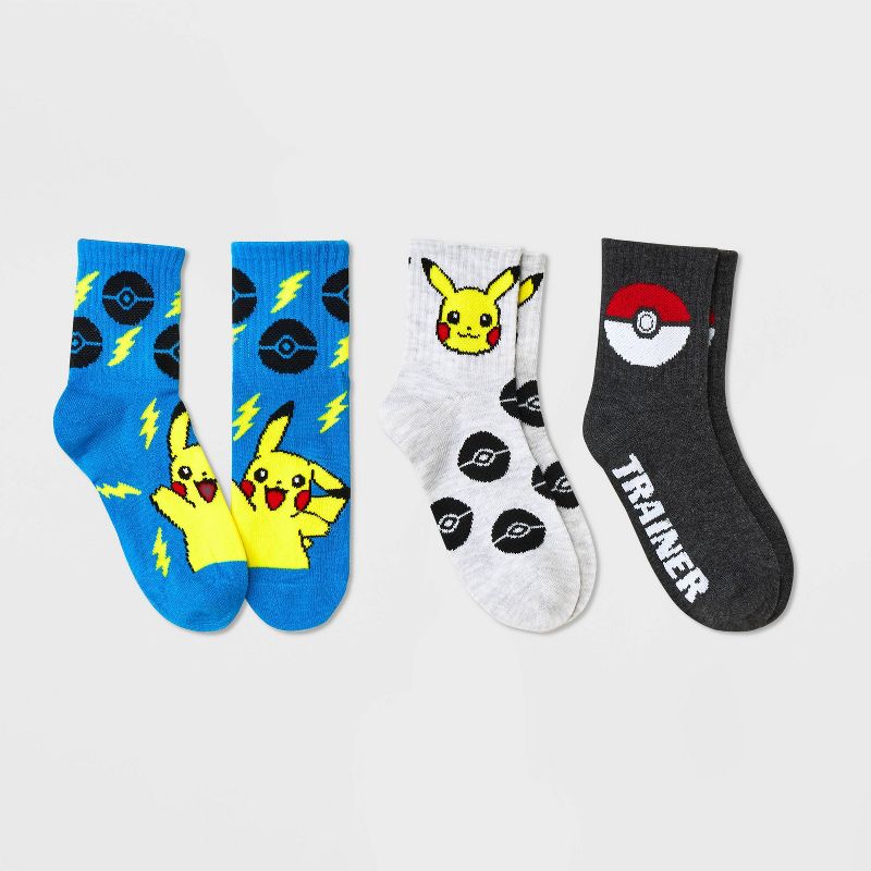 Boys' Pokemon 3pk Crew Socks - Blue, 1 of 4