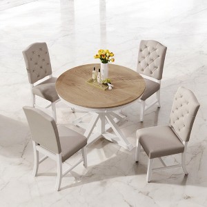 5-Piece Retro Dining Table Set with Extendable Round Table and 4 Upholstered Chairs, X-Base Design, Farmhouse Style for Dining Room - 1 of 4