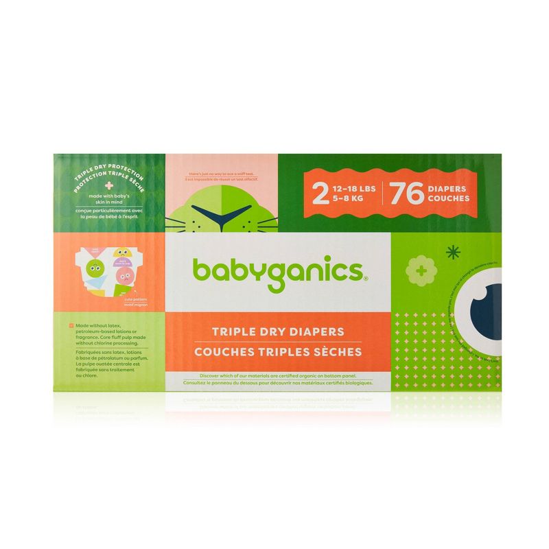Babyganics Disposable Diapers Box - Size 2 - 76ct, 1 of 8
